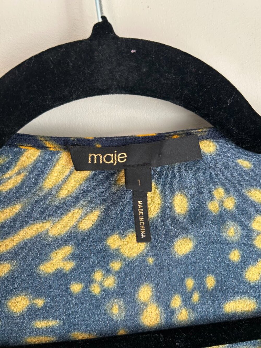 Maje Rosetta Swirling Dot Wrap Dress Ruffle Mini Navy Yellow Size 1 - Picture 5 of 12